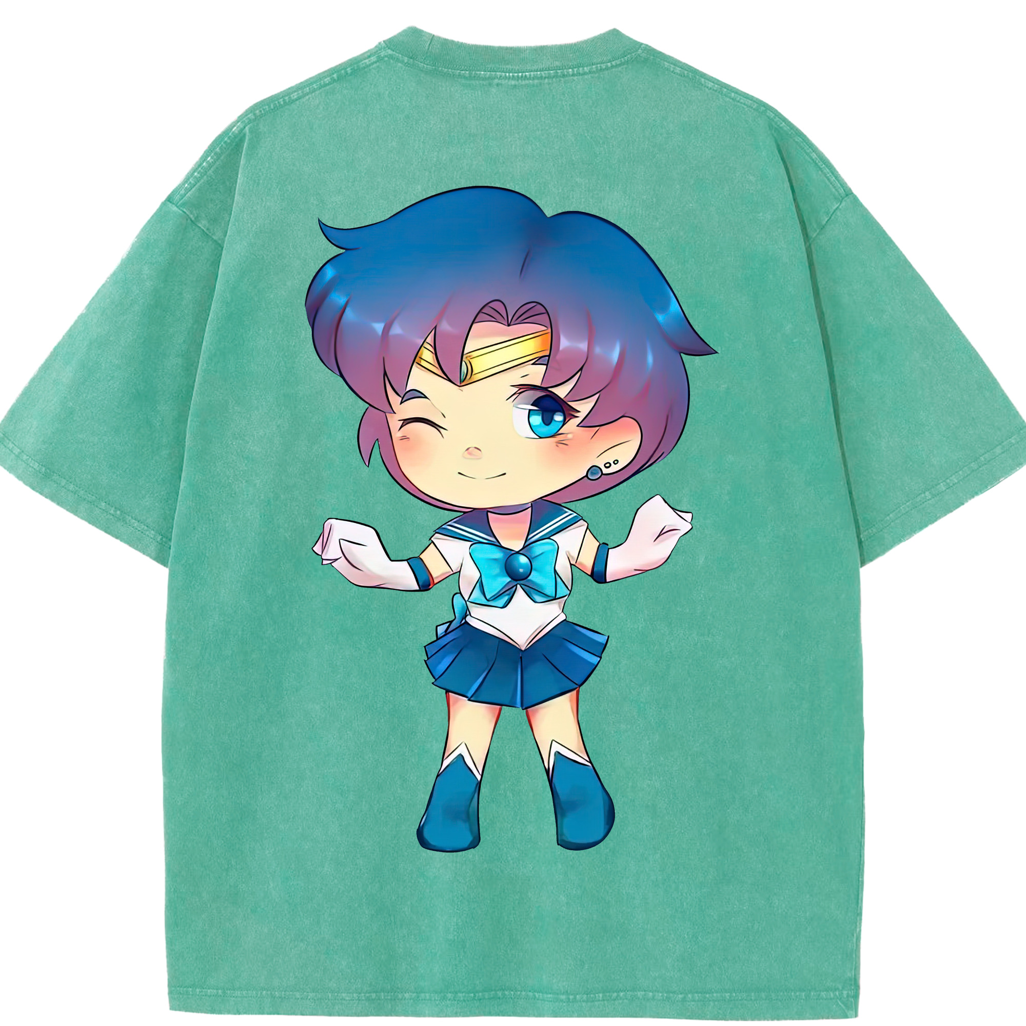 （画像用） 美少女戦士セーラームーン 水野 亜美 みずの あみ Sailor Moon Mizuno Ami 綿100% ヴィンテージ風 半袖Tシャツ（背面プリント）